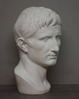 photo of plaster cast bust of man, namely Augustus Caesar, with gray background