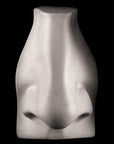 Photo of plaster cast sculpture of right nose from Michelangelo's David statue on a black background