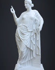 photo of plaster cast sculpture of female figure in robes leaning on podium