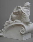 back view photo of plaster cast of reclining female nude with a gray background